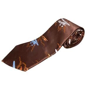 Vintage Neck Tie 59x4 Brown Airplane Orange Blue Movie Prop Costume